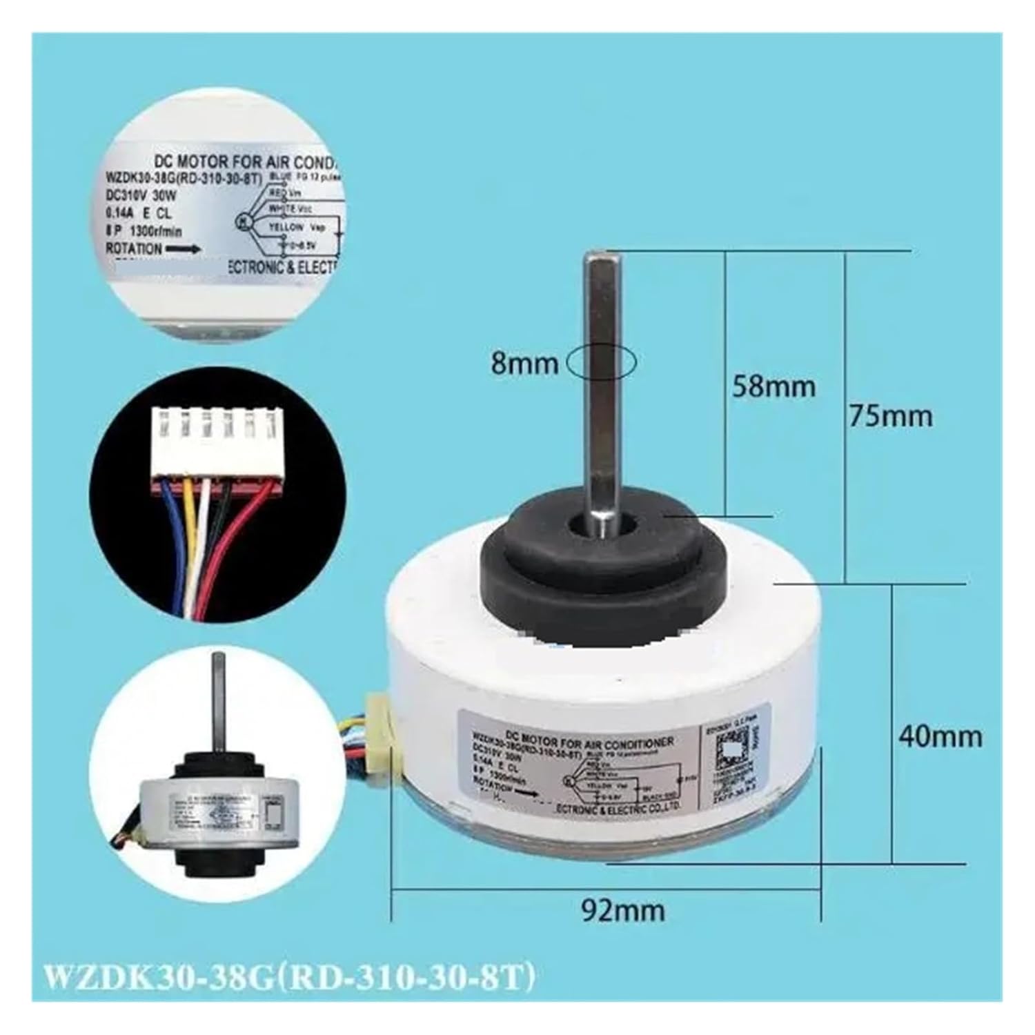 Compatible for Midea WZDK30-38G(RD-310-30-8 WZDK30-38G-1,Air Conditioning DC Fan Motor