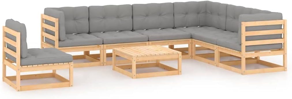 8 Piece Patio Lounge Set with Cushions Solid Wood Pine,Pinewood Patio Lounge Set: Rustic Charm for Outdoor Relaxation and Entertainment Patio Furniture, Outdoor Furniture Sets