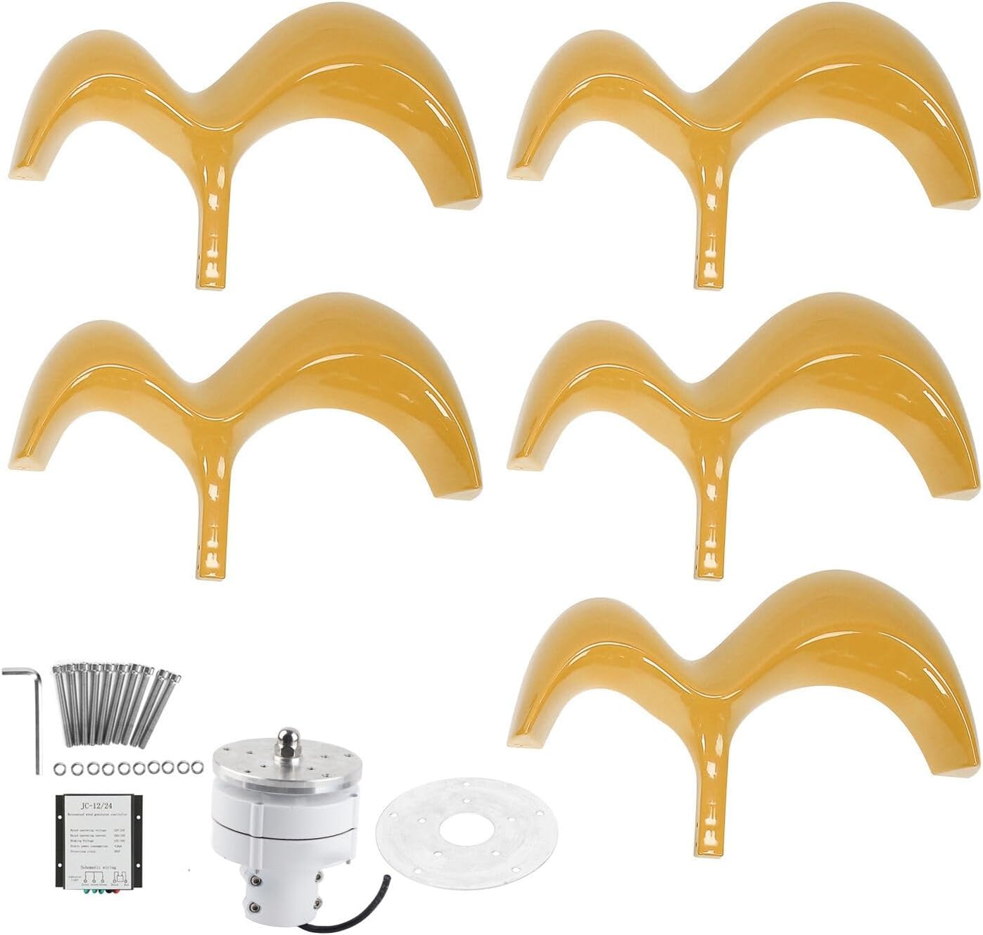 1200W DC12V/24V 5-Blade Wind Turbine Kit with Controller Vertical Axis Wind Turbine Breeze Start Wind-Solar Hybrid Street Light Home Marine Use (Color : Yellow, Size : 24V)