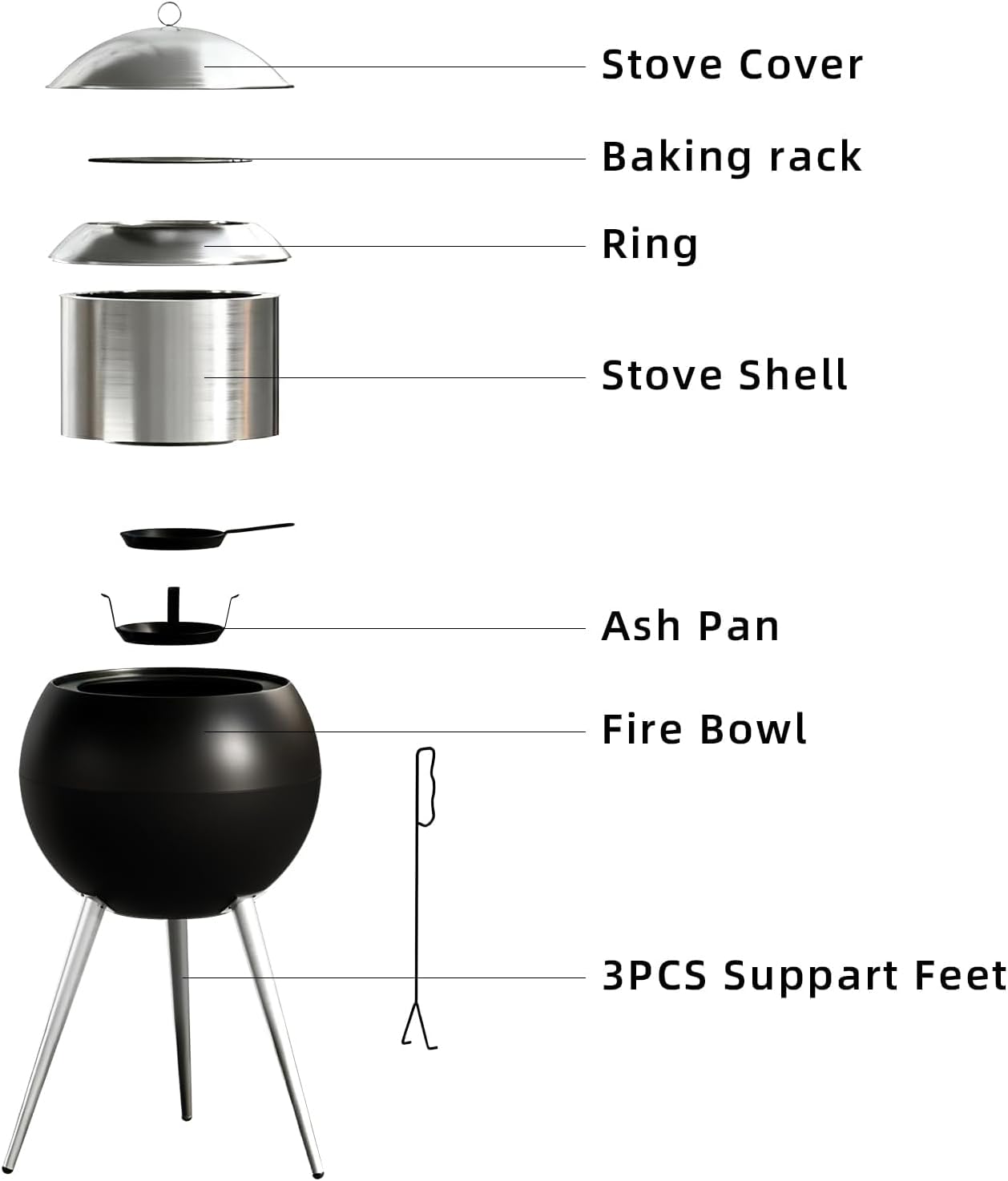 Smokeless Fire Pits for Outside,Solo Bonfire Fire Pit with Removable Ash Pan,304 Stainless Steel Liner Heightening Outdoor Heater, Enhanced Airflow and Easy Cleanup