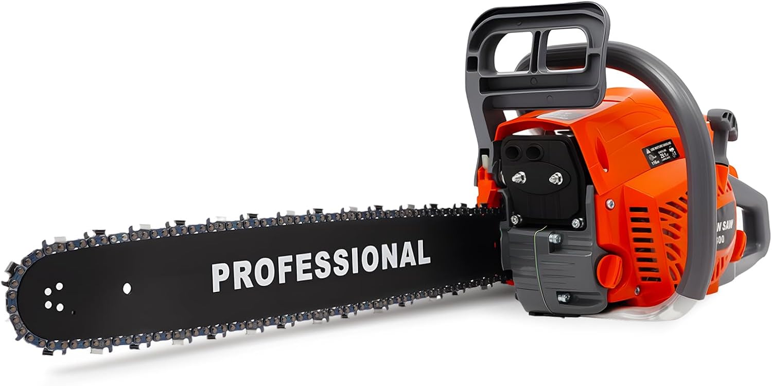 20Inch 58cc Gas Chainsaw, 2-Cycle Gasoline Powered Chainsaw Portable Handheld Cordless Petrol Chain Saws 10000rpm with Air Cooling 550ml Fuel Tank for Tree Wood Firewood Outdoor Cutting