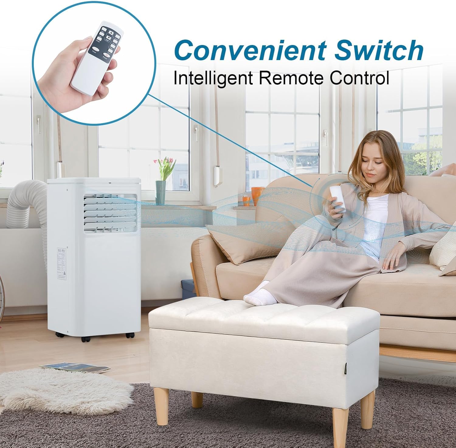 10,000 BTU Portable Air Conditioner - 3-in-1 Portable AC Unit for Room up to 450 sq.ft, Remote Control, Cools, Fan, Dehumidifier, for Bedroom Office