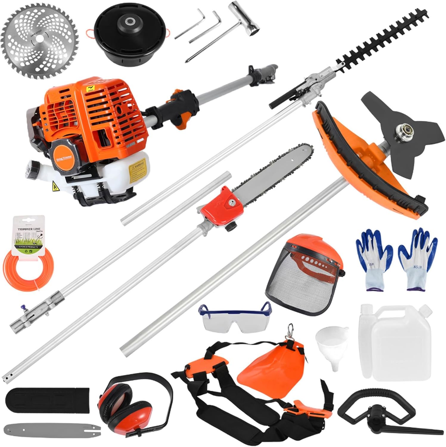 Weed Eater Gas Powered 52cc - 2 Cycle, 5 in 1 Grass Trimmer, Gas Hedge Trimmer, String Trimmer, Brush Cutter, Pole Saw with Extension Pole, Multi Functionallandscaping Tools & Equipmen (New 5 in 1)