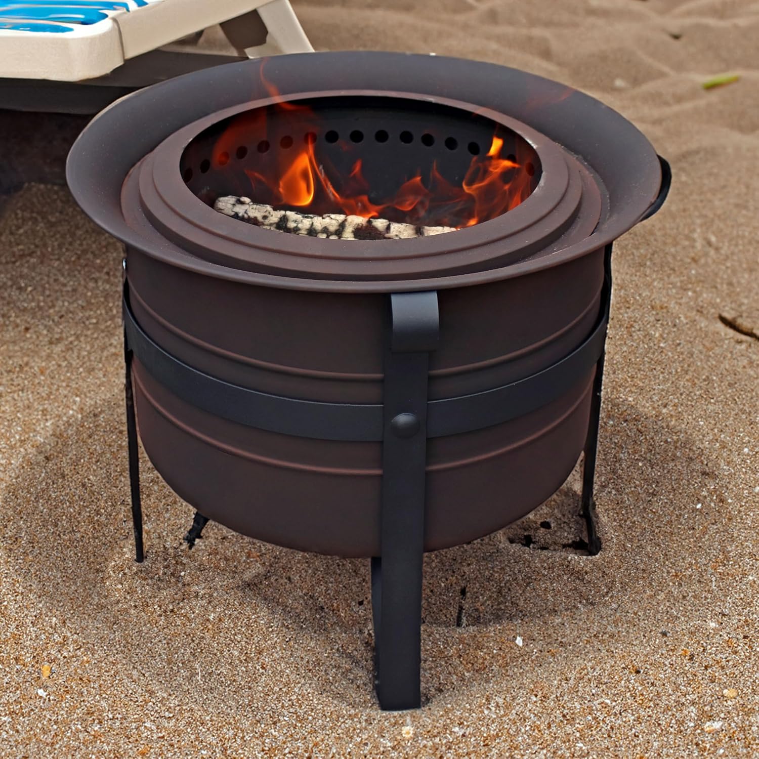 Sunnydaze 23-Inch Cauldron-Style Smokeless Wood-Burning Fire Pit with Cover and Poker - Steel Outdoor Smokeless Fire Pit for The Backyard