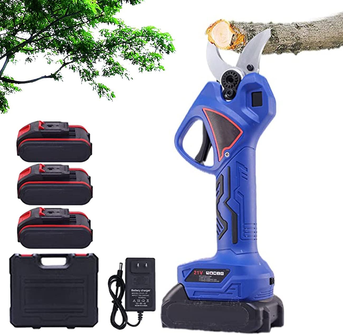 Cordless Electric Pruning Shears Kit,Garden Electric Secateurs Branch Cutters,with Rechargeable Lithium Battery,40MM Cutting Diameter for Orchard,Bush,Branch,1xbattery, 3xbattery