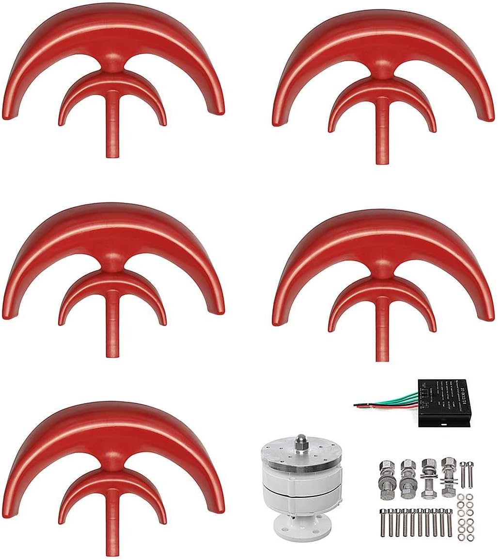 600W 12/24V 5 Blades Lantern Wind T Urbine Generator Vertical Axis Kit+ Controller for Residential Home Hybrid Streetlight White (Black)