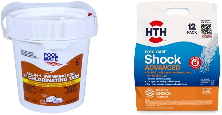Pool Mate All-in-1 Swimming Pool Chlorine Tabs and HTH Cal Hypo Shock for Pools