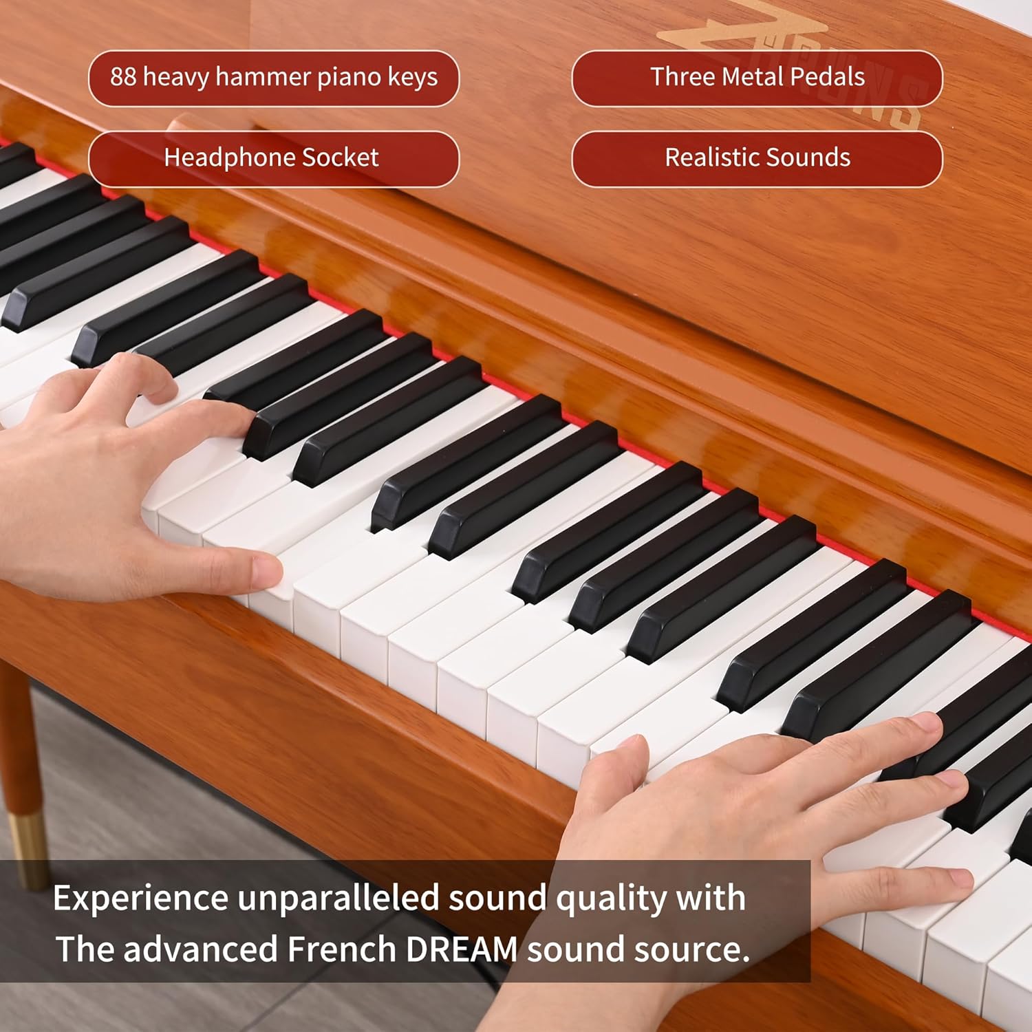 88 Key Piano Keyboard with Solid Wood Stand & Weighted Hammer Action | Home Electric Keyboard Piano for Beginners, Includes Triple Pedal and USB-MIDI