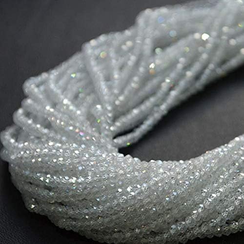 13 inch natural beads strand of 3mm faceted round white cubic zircon gemstone beads for DIY jewelry - necklace, bracelet, earring, ring.