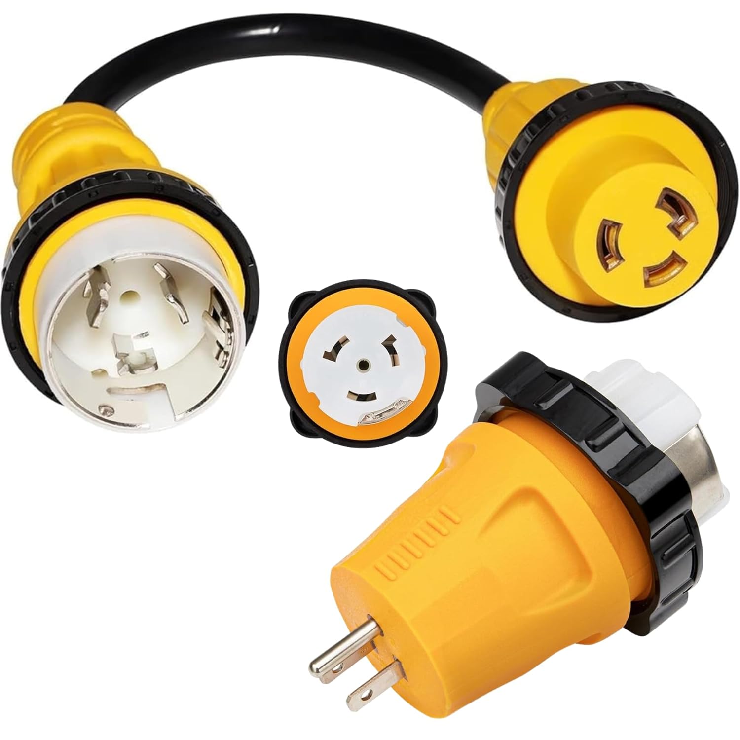 MECMO 50 Amp to 15 Amp 110V RV Marine Adapter Plug, NEMA 5-15P to NEMA SS2-50R Twist Lock Adopter & 50 Amp to 30 Amp Marine Shore Power Adapter Cord, 50A SS2-50P to L5-30R RV Generator Twist Lock