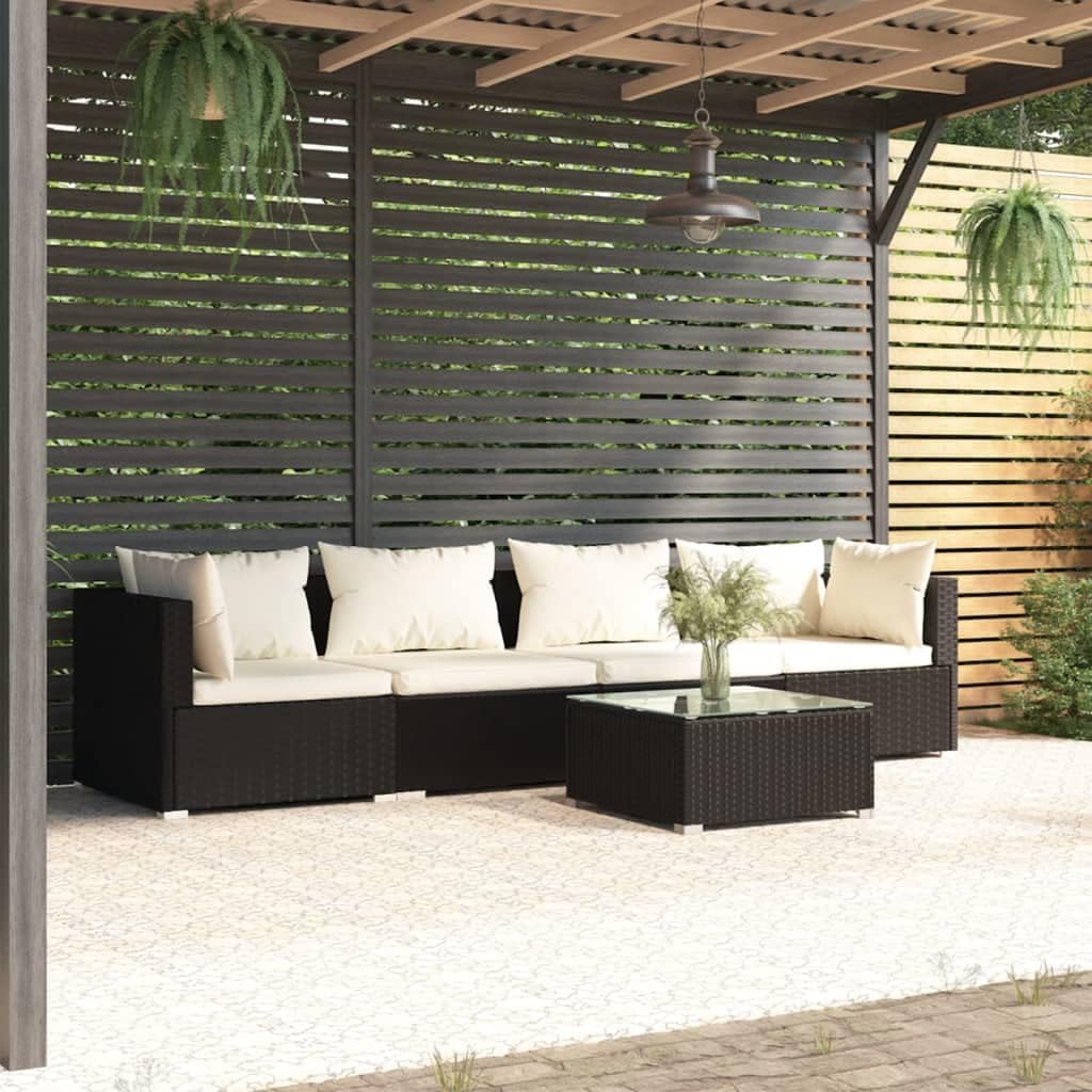 Patio Set Patio Furniture Set 5 Piece with Cushions Poly Rattan Black