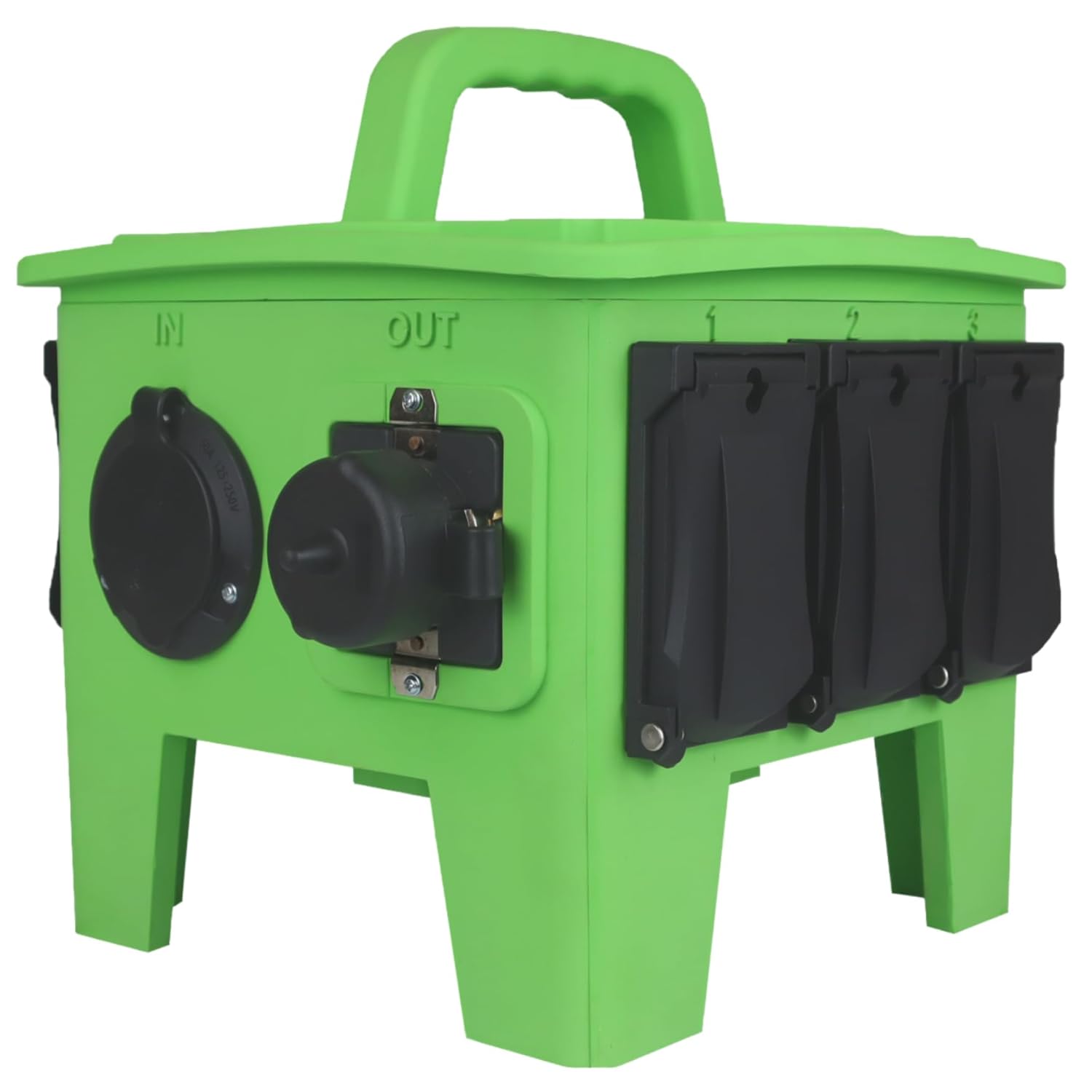 Power Distribution Box with 50A 125/250V CS6375 Inlet, 50A 125/250V CS6369 Outlet, & 6 20A 125V Duplex GFCI Receptacles