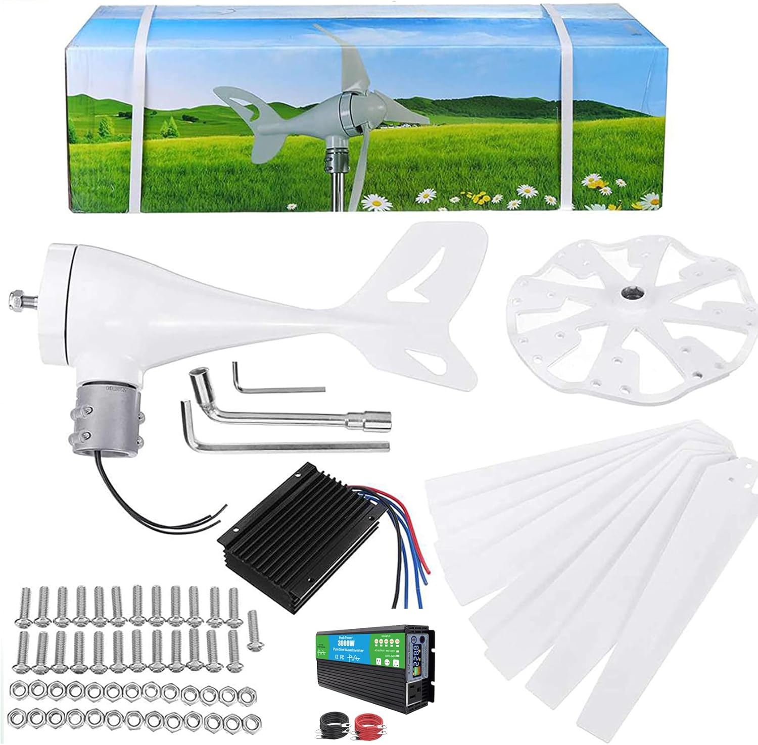 Horizontal Wind Turbine 12V 24V 48V 12000W with MPPT Controller 8 Blades Wind Turbine Generator 220V for RV Boat House Wind Generator
