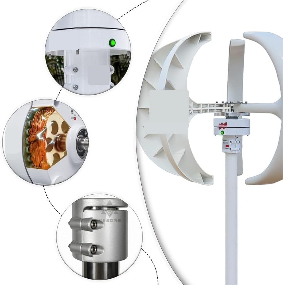 Wind Turbine, 400W AC 12v 24V Vertical Wind Turbine Generator Home 2M/S Low Speed Windmill with MPPT Controller for Battery Street Light,for Home, Farm, RVs, Boats(White,12V)