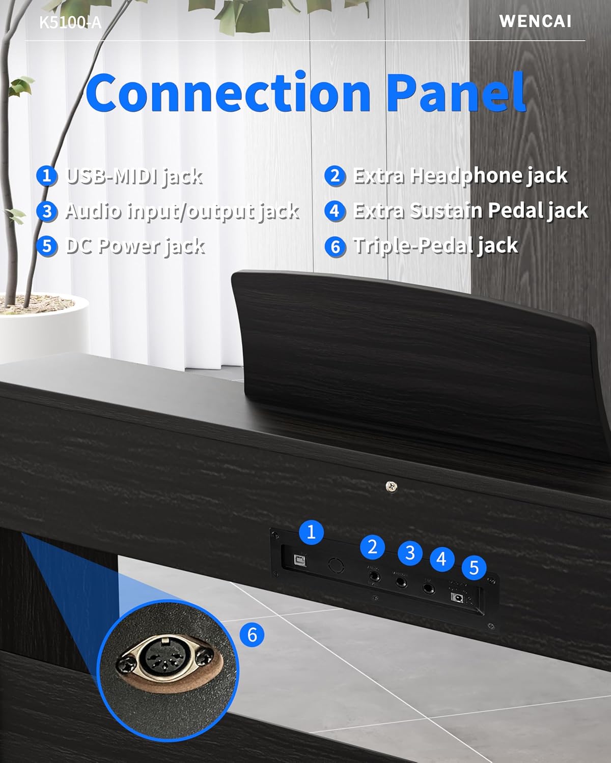 WENCAI 88 Keys Digital Piano Hammer Action Weighted Keyboard Piano, Full Size Upright Electric Piano, Wooden Electronic Piano for Beginner Professional, MIDI-USB Support, 3 Pedals, Black