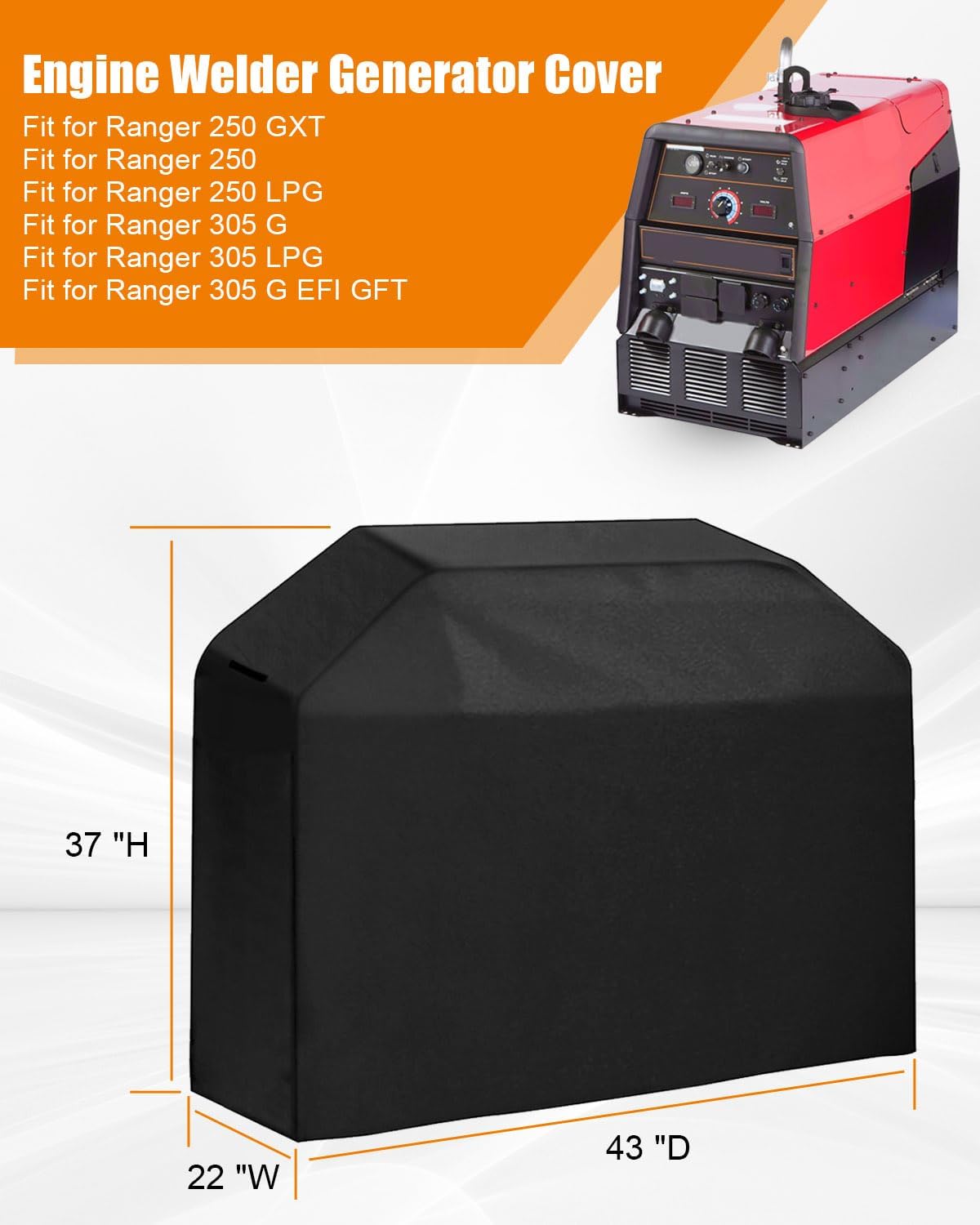 Engine Welder Generator Cover Compatible with Ranger GXT Series Welder, Waterproof Engine Driven Welder Cover with Plush Linner, Black Generator Covers