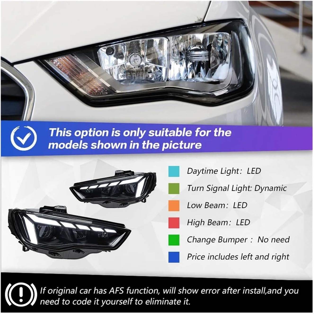 Car Lights Compatible For Audi A3 8V Sedan Sportback 2013-2016 S3 LED Auto Headlight Assembly Upgrade A5 Design LHD RHD Tool Accessories(Halogen,LHD)
