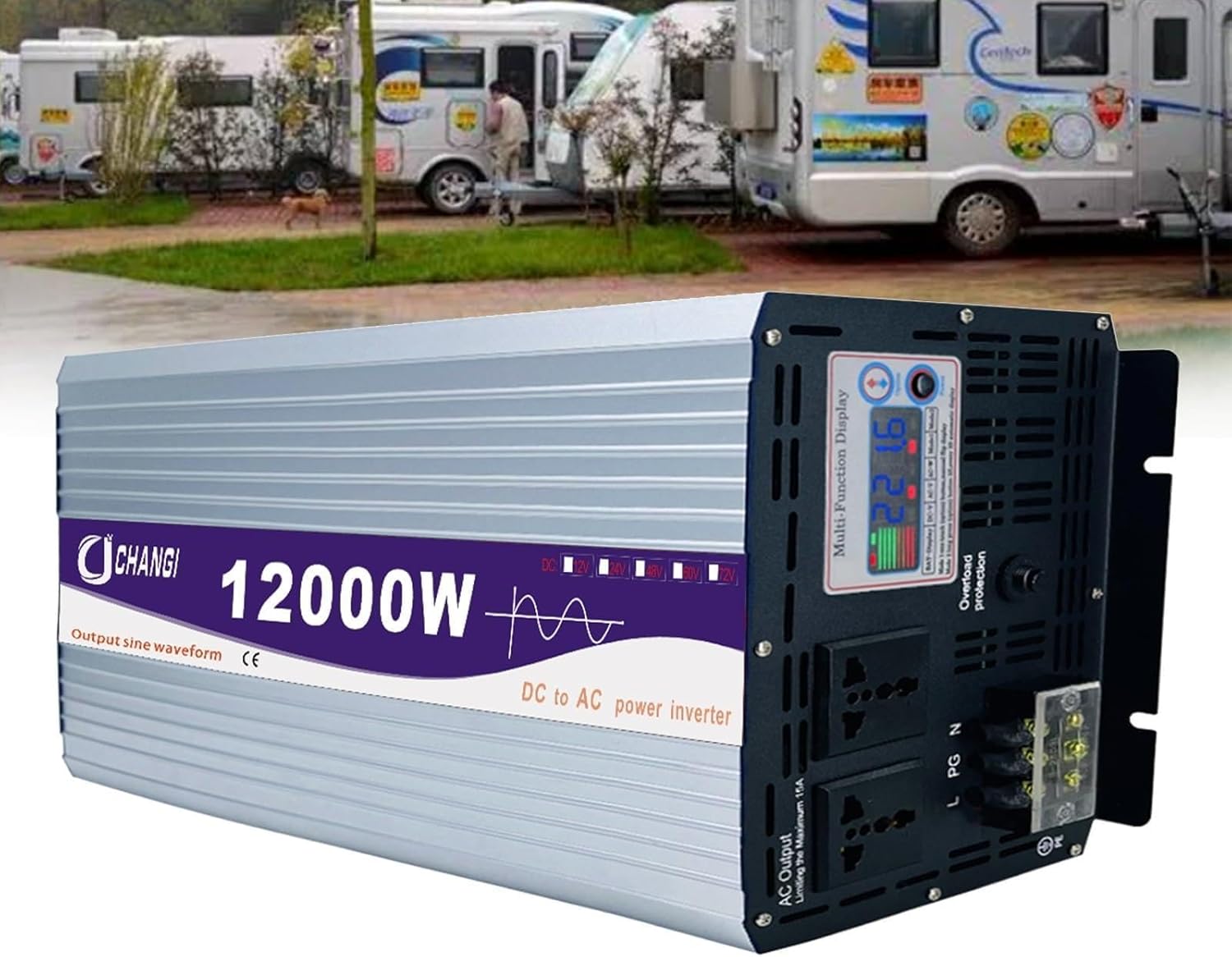 5000W Pure Sine Wave Power Inverter with LCD Display - Off Grid Low Frequency Solar Inverter for Home - 12V/24V/48V DC to AC 110V/230V Split Phase - Cooling Fans, 60V/72V - 8000W 12000W Compatibility