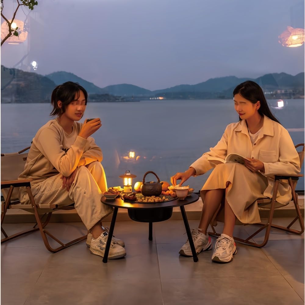 Large Wood Burning Fire Pit with Grill, Portable Firepit for Outside Cooking & Heating, Carbon Steel Fire Pit Grill for Camping, Backyard, Picnics, and Outdoor Gatherings(Medium)