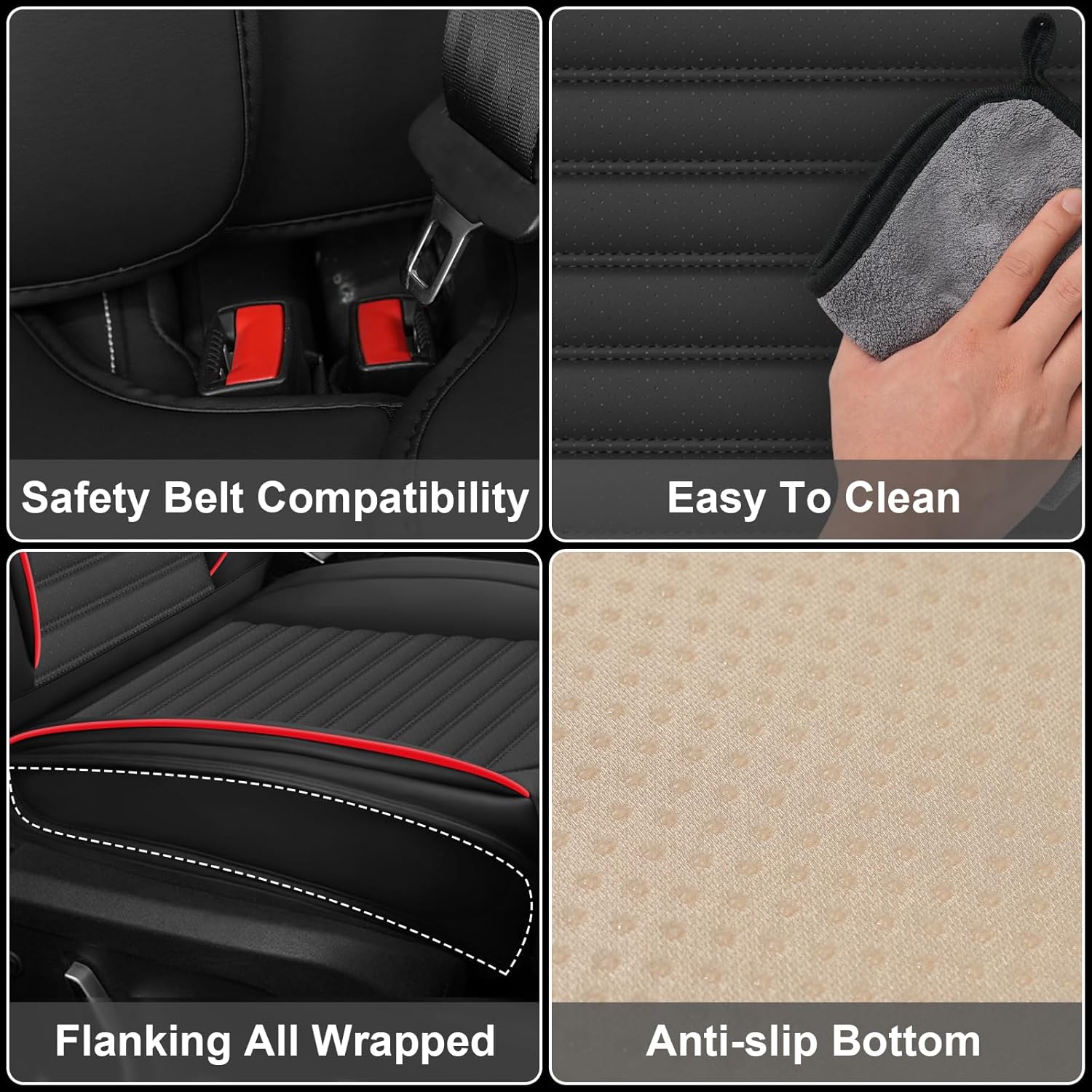 Seat Covers Fit for Toyota Tacoma 2005-2025, Breathable and Comfortable Leather Car Seat Cover, Standard Waterproof Cushion Cover Auto Interior Accessories (Black Red)