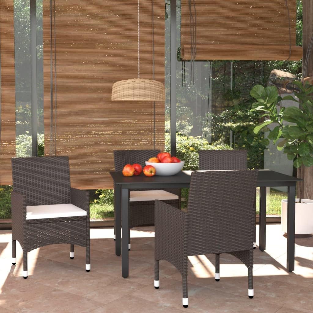 5 Piece Patio Dining Set with Cushions Poly Rattan Brown,Durable Outdoor Dining Set with Glass Tabletop and Weatherproof Rattan Chairs for Patio, Balcony, or Garden Patio Furniture, Outdoor Furniture