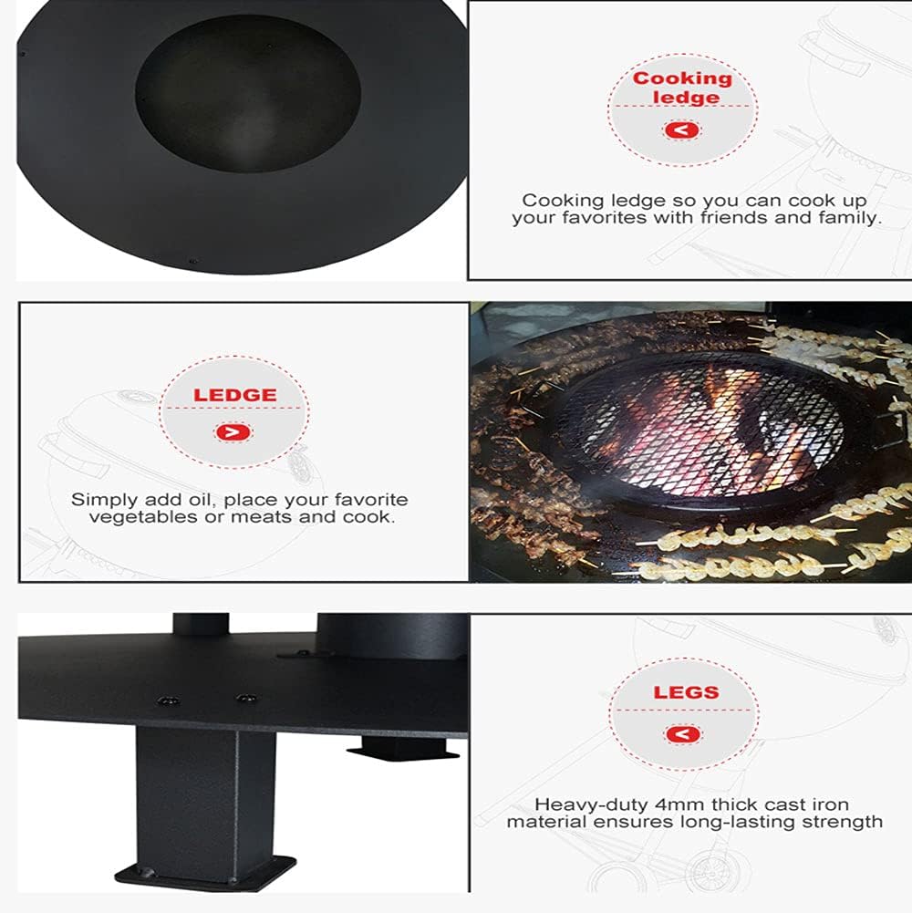 Round Wood Burning Patio Firebowl,Wood Burning Fire Pit,Large Outdoor Fire Pit,Portable Fire Pit,Table Brazier Garden,Backyard Fire Pit,Wooden Tray with Storage