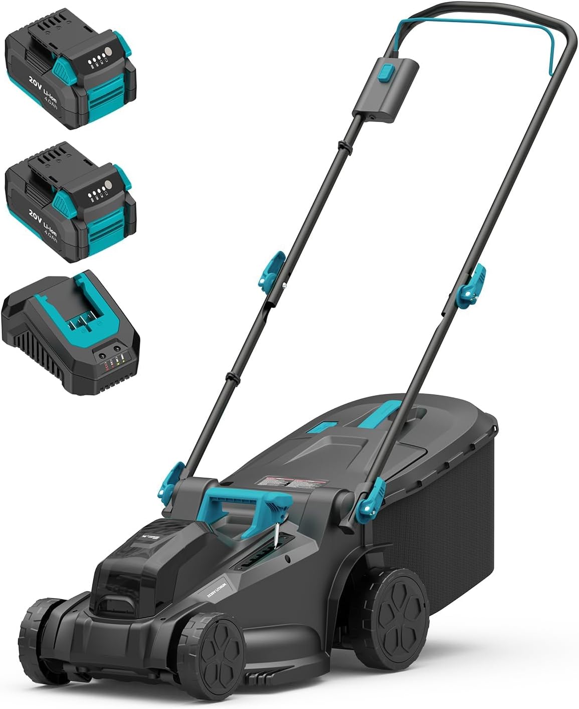 Electric Lawn Mower Cordless, 2x20V 16.1 inch Push Lawn Mower with 6-Position Cutting Height Adjustment, 2x4.0Ah Battery & Dual Charger Included