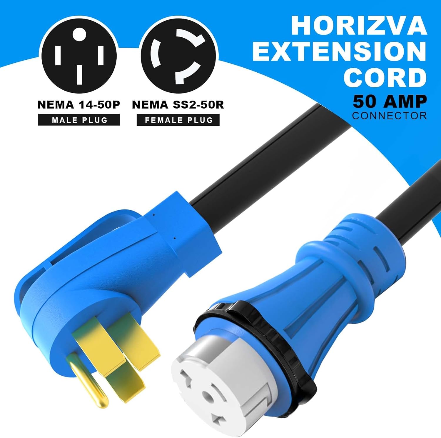 50 Amp Generator Cord, 25FT RV Extension Cord with Twist Lock, 4 Prong NEMA 14-50P to SS2-50R, Heavy Duty 6/3+8/1 Gauge STW Wire Cable for Camper & House, ETL Listed (25FT)