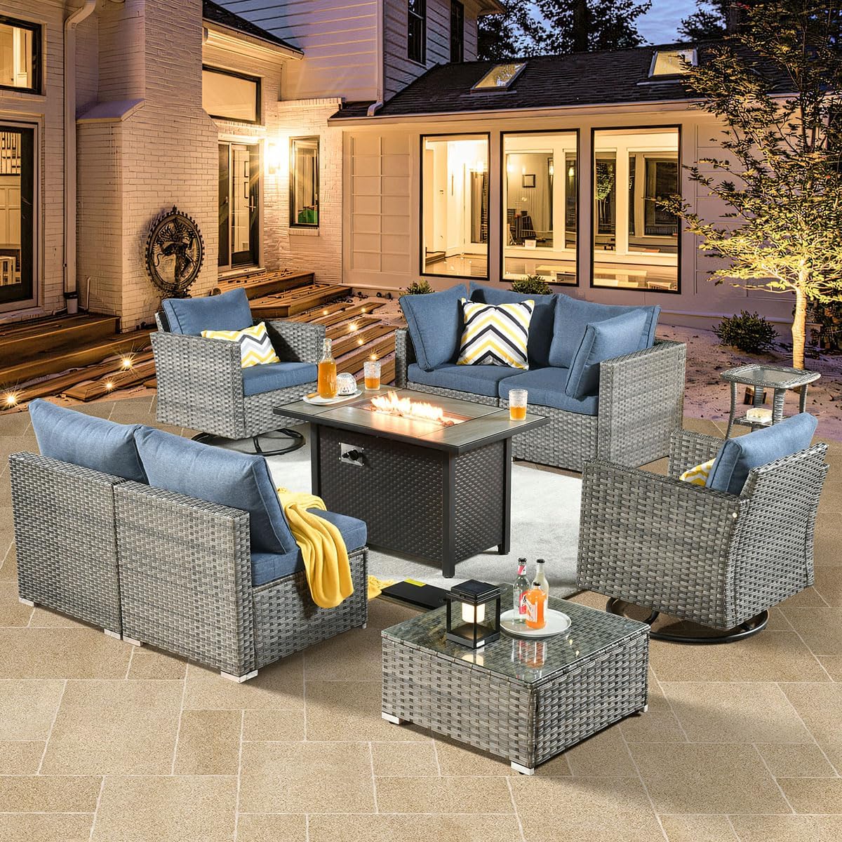 9 Piece Patio Furniture Set with 42