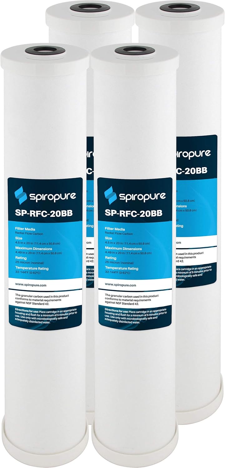 SpiroPure SP-RFC-20BB 20x4.5 25 Micron Coconut Shell Radial Flow Granular Activated Carbon (GAC) Water Filter Cartridge RFC20-BB 155247-43 SDP-4520 (Case of 4)