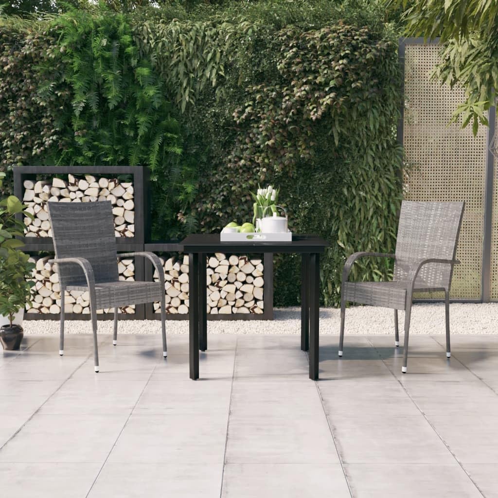 3 Piece Patio Dining Set Gray and Black,Patio Dining Set: Durable and Stylish Outdoor Table and Chairs for Relaxing and Dining Furniture Sets for Patio, Lawn & Garden