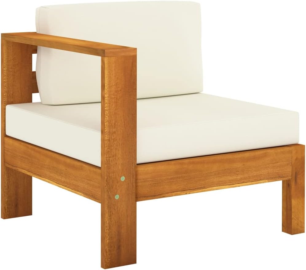 Middle Sofa with 1 Armrest Cream White Solid Acacia Wood,Acacia Wood Outdoor Sofa with Cushions for Patio and Garden Patio Furniture Sets, Conversation Sets