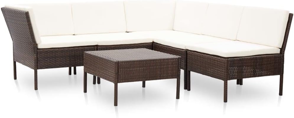 Patio Set 6 Piece Patio Lounge Set with Cushions Poly Rattan Brown