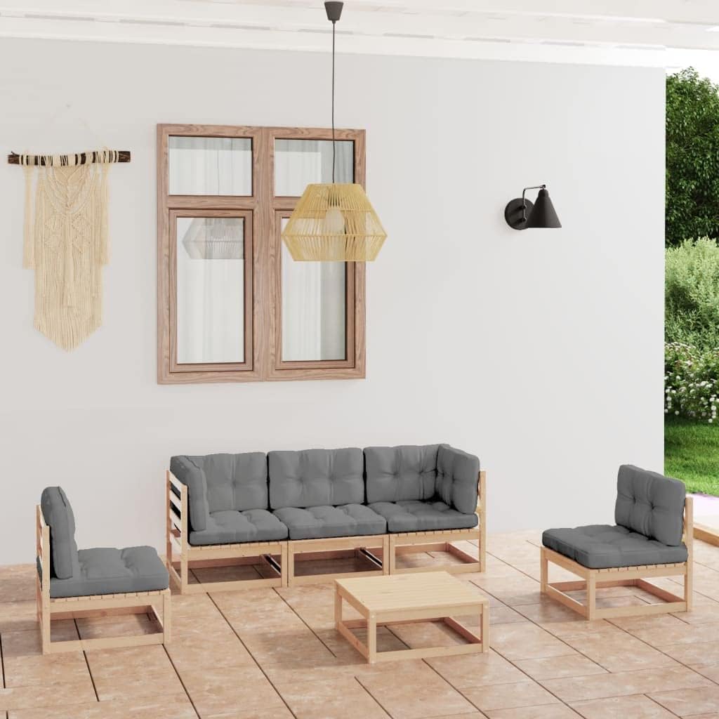 6 Piece Patio Lounge Set with Cushions Solid Wood Pine Garden Furniture