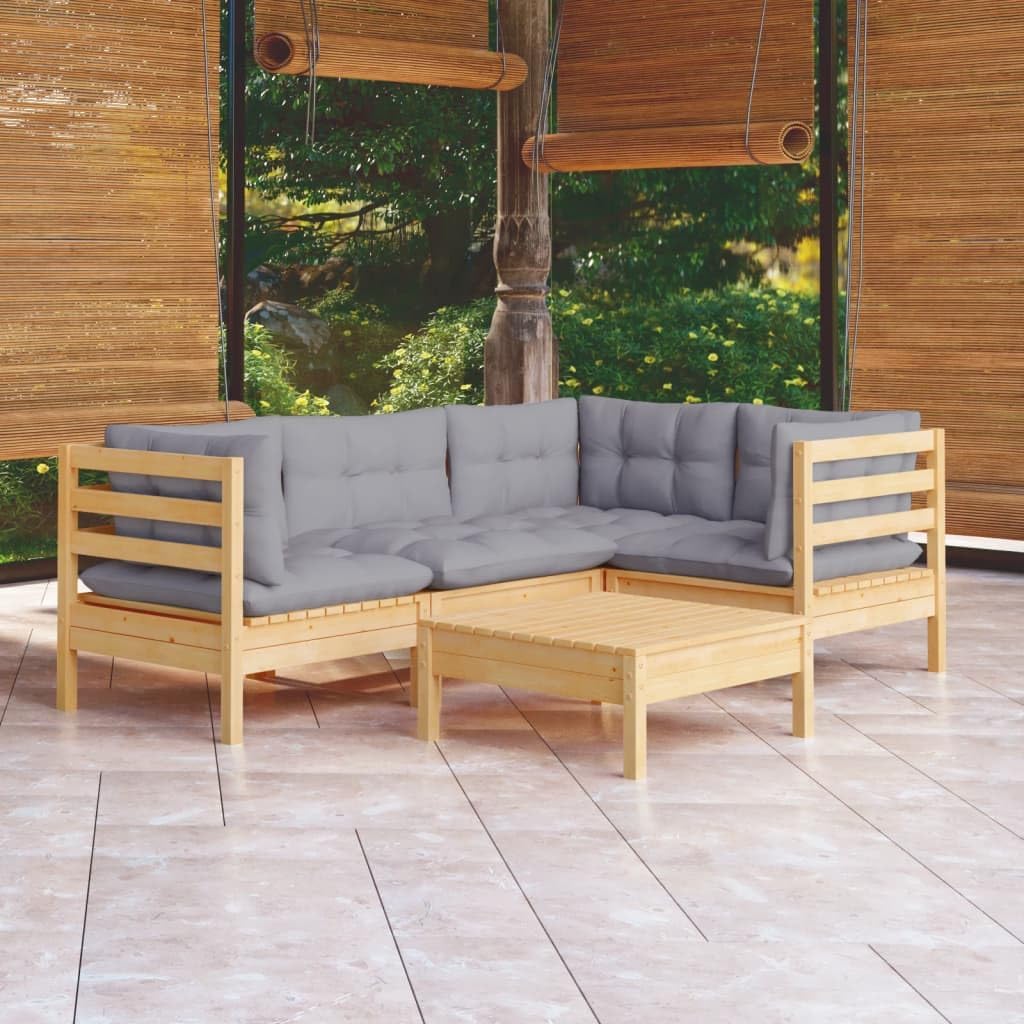 5 Piece Patio Lounge Set with Gray Cushions Pinewood,Pine Patio Lounge Set with Gray Cushions Modular Garden Furniture for Outdoor Comfort and Relaxation Patio Furniture Sets, Outdoor Furniture Sets