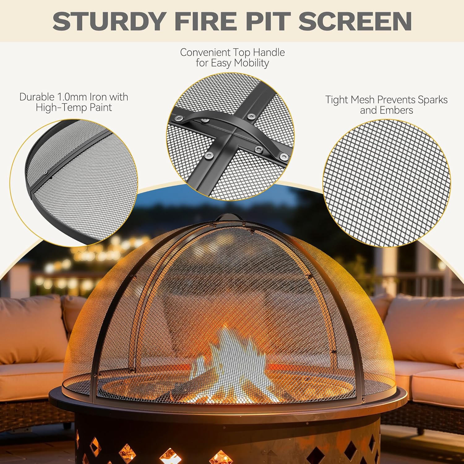 DWVO Outdoor Fire Pit Spark Guard 36