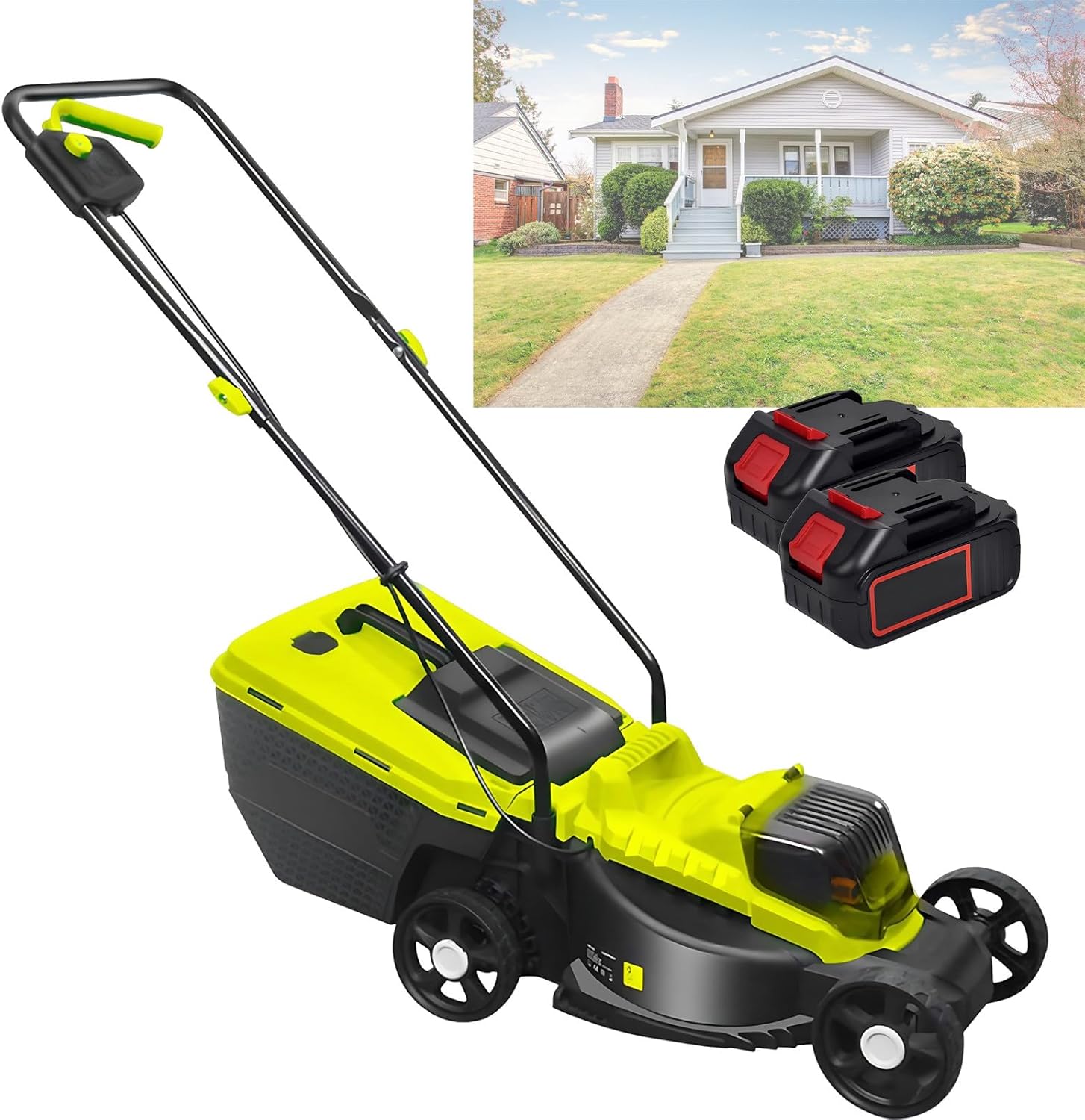 SHAHRYAR Electric Lawnmower Battery Powered,Brushless Cordless Push Lawn Mower,Lawn Mower,Battery Mower,Cutting Size 330mm,with 45l Large Grass Box, for Yards, Garden Lawn
