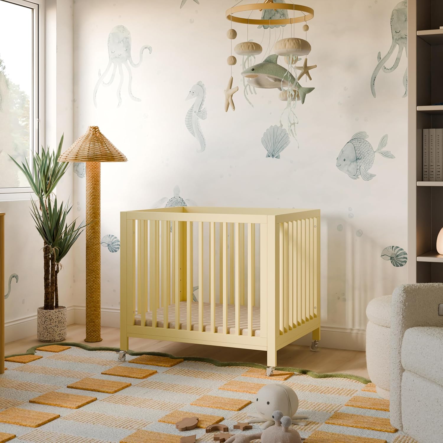 Babyletto Rolli All-Stages® Midi Crib Conversion Kit in Pale Yellow, Greenguard Gold Certified, FSC Certified, Portable & Adjustable with Pad Included