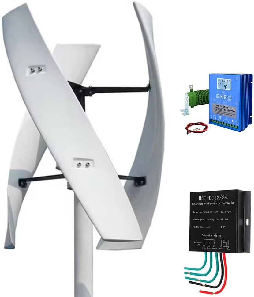 12V,BAOJUHUIKANG 12V-220V 3Phase Vertical Wind Generator 3000W No Noise Vertical Axis Wind Turbine Generator with Controller Suitable for Wind And Solar Power Generators(Low Noise)