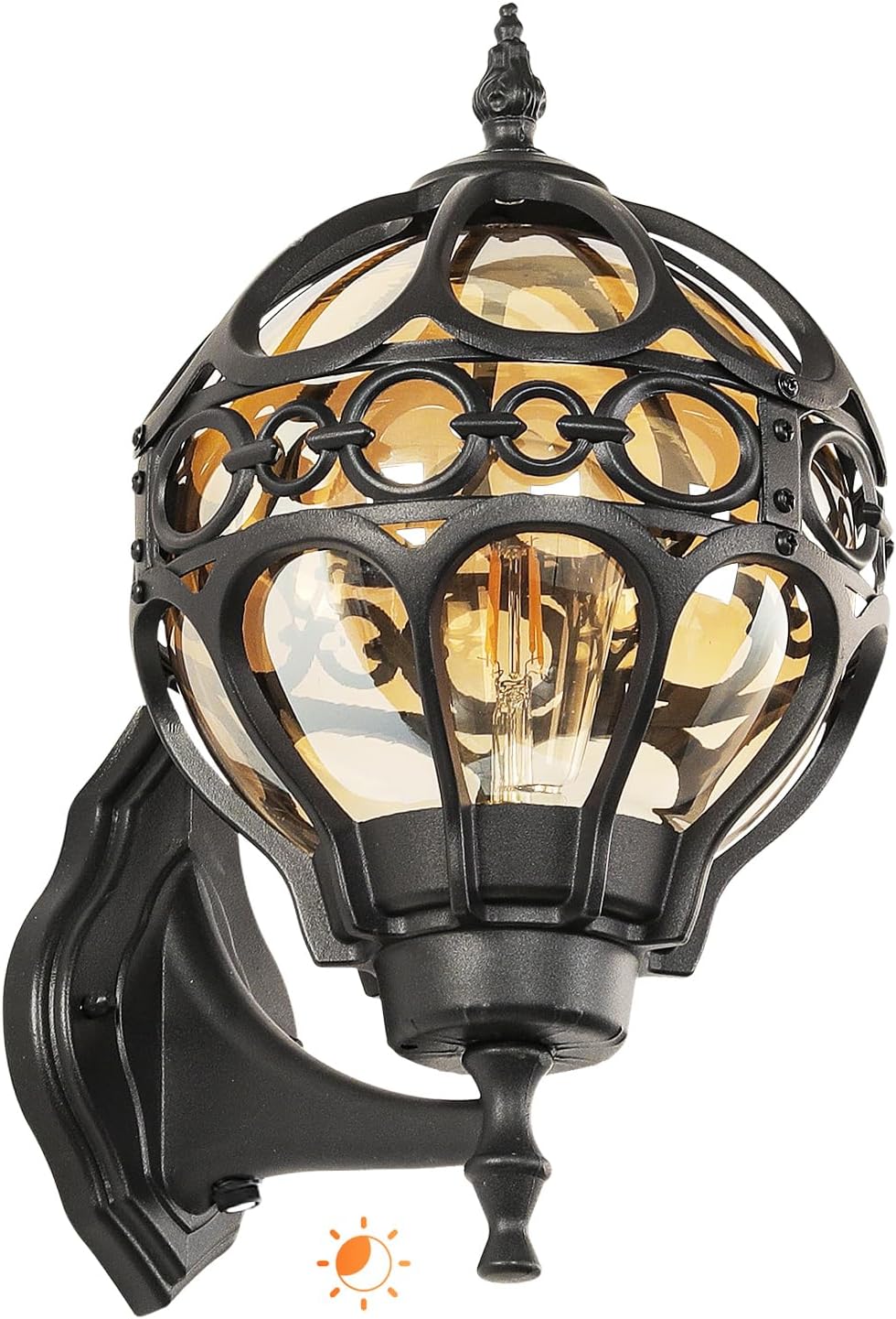 Globe Outdoor Wall Lights with Dusk to Dawn Sensor,Waterproof Black Sphere Outside Wall Light Fixtures, Anti-Rust Exterior Aluminum Round Porch Lights for Patio Porch Backyard Garage，General ﻿