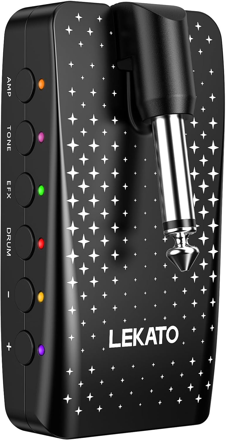 Guitar Headphone Amp, LEKATO Headphones Amplifier for Electric Guitar and Bass, Features 28 Drum Grooves, 14 Effects, 14 Amp Models, Built-in Bluetooth Streaming, OTG Recording, USB Rechargeable