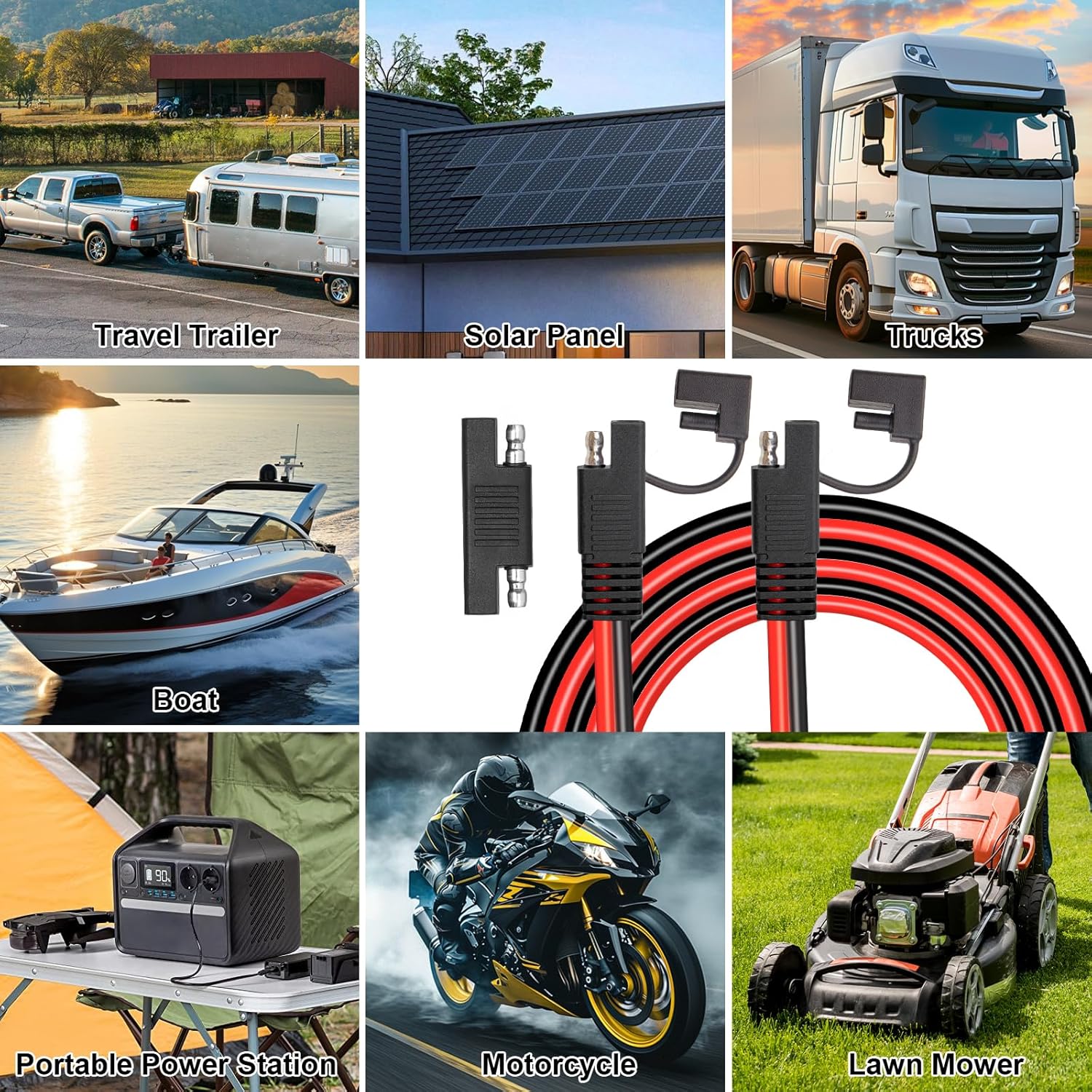 SAE Extension Cable 10AWG 50FT Quick Disconnect Tinned Copper Wire with SAE Connector Wire for Solar Panel, Battery, Tender Motorcycle, Automotive RV, Cars Tractor 10 Gauge