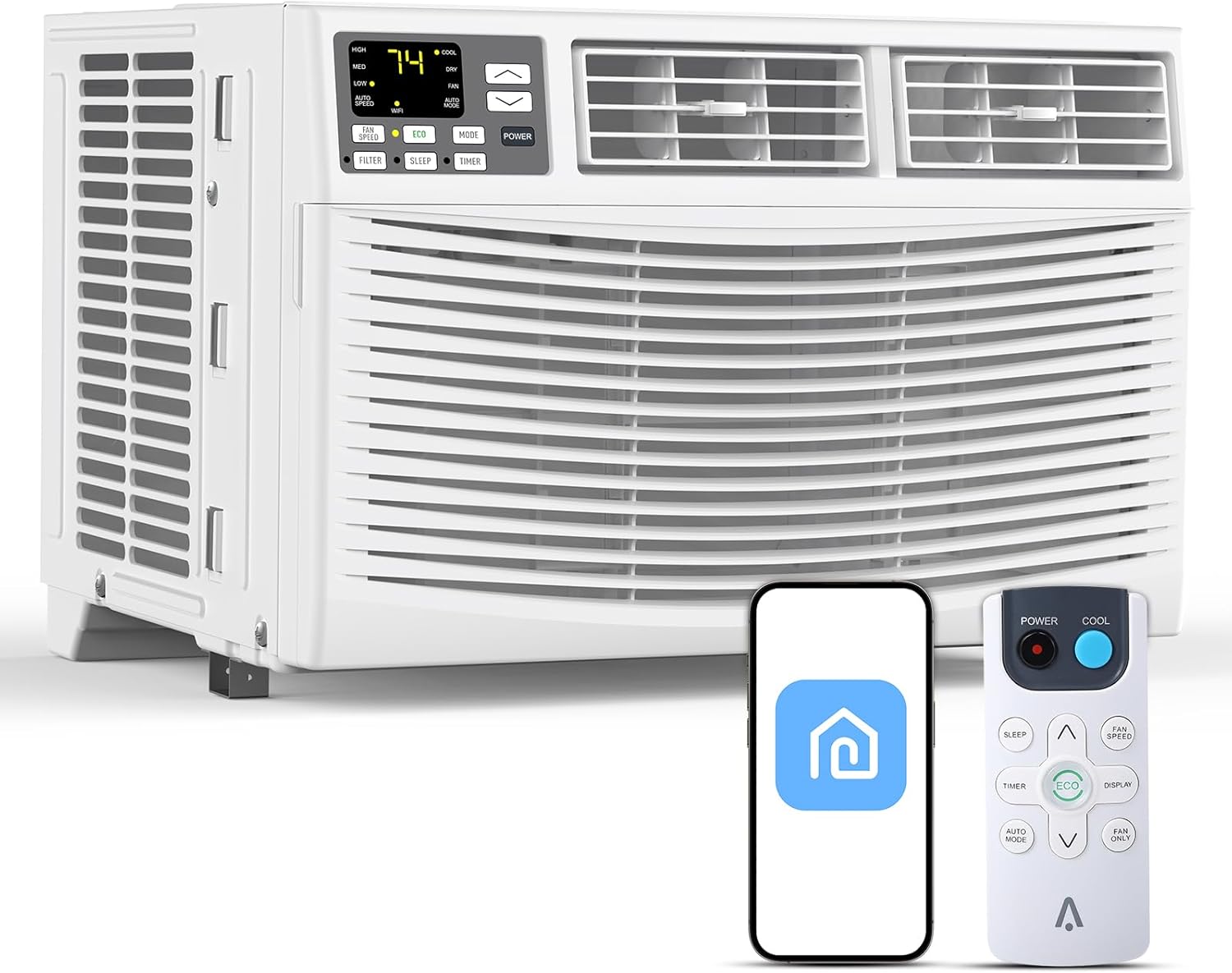 8000 BTU Window Air Conditioner with WiFi, 3 in-1 Energy Saving Window AC Unit with Remote & App Control & Timer Function & Easy Install Kit, Cools 350 Sq.Ft. for Bedroom, Living Room, White