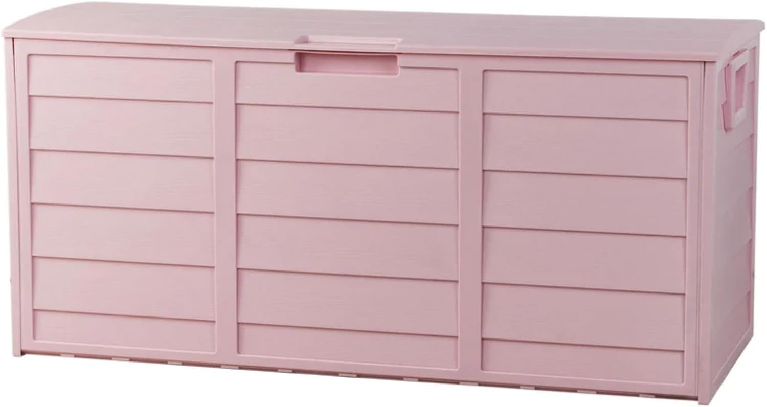 280L Outdoor Garden Deck Box with Wheels, Lockable Resin Storage Chest with Handles, Waterproof Organizer for Patio Tools, Cushions (Pink, 44