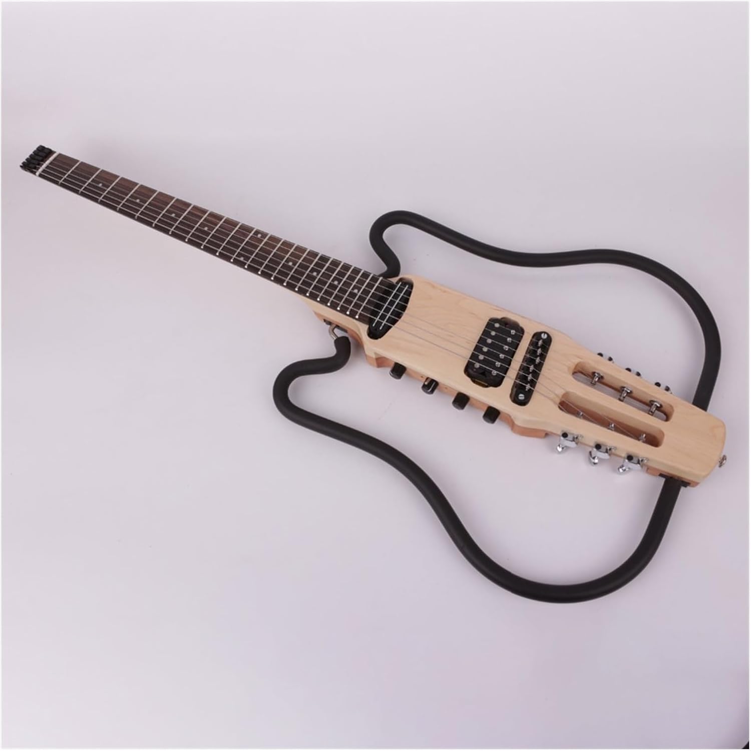 22 Frets Headless Electric Silent Travel Guitar, Rosewood Fingerboard, Built-In Effector, Portable, Foldable, Professional (Brown)