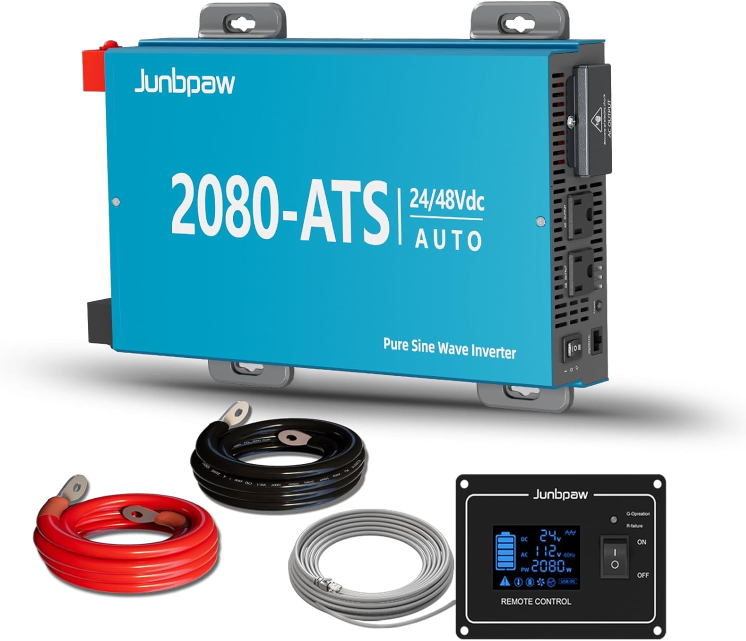 2080W Pure Sine Wave Inverter with Auto Transfer Switch ATS, Dual Voltage Power Inverter 24V/48V to 120V for RV, Truck Off-Grid, Camping, Home Emergency Backup (Blue)