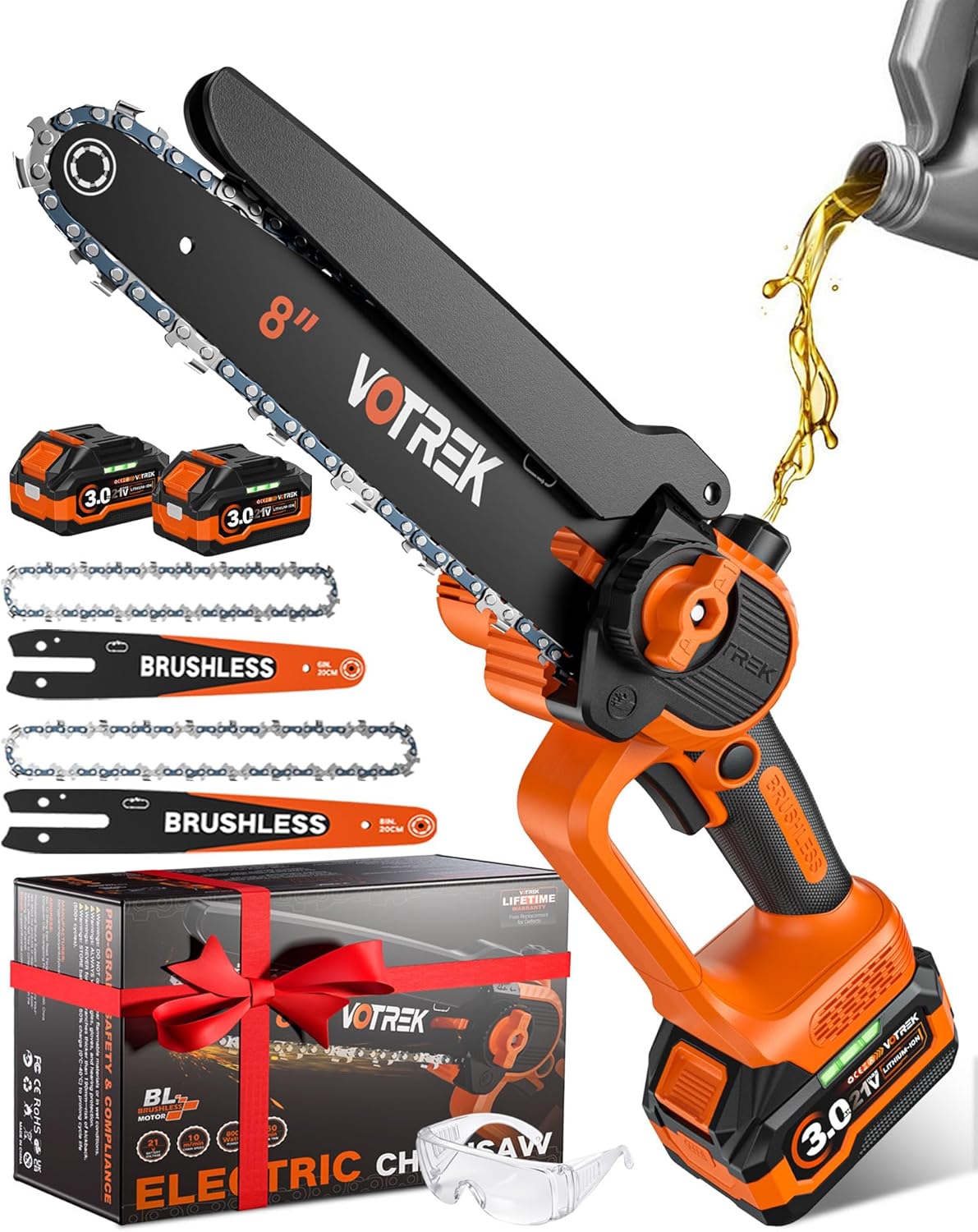 Unique Gift for Men: Mini Chainsaw Cordless 8 inch & 6 inch, Powerful & Safe Electric Handheld Chain Saw with 2 Batteries, Ultimate Garden Gift for Dad, Husband, Father, Christmas & Birthdays
