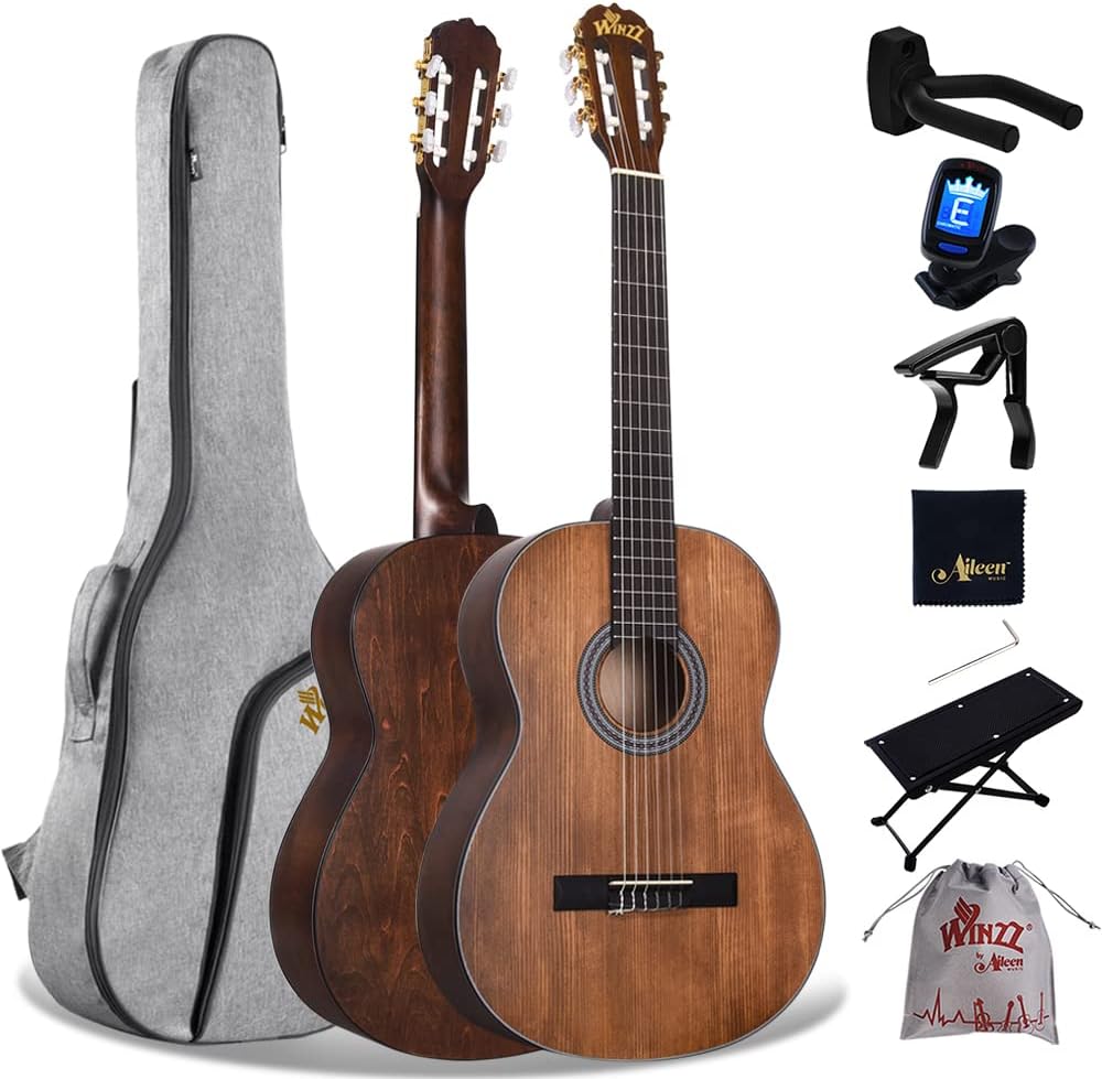 Winzz Classical Guitar 4/4 Adult Classical Guitar for Beginners 39 Inches Brown