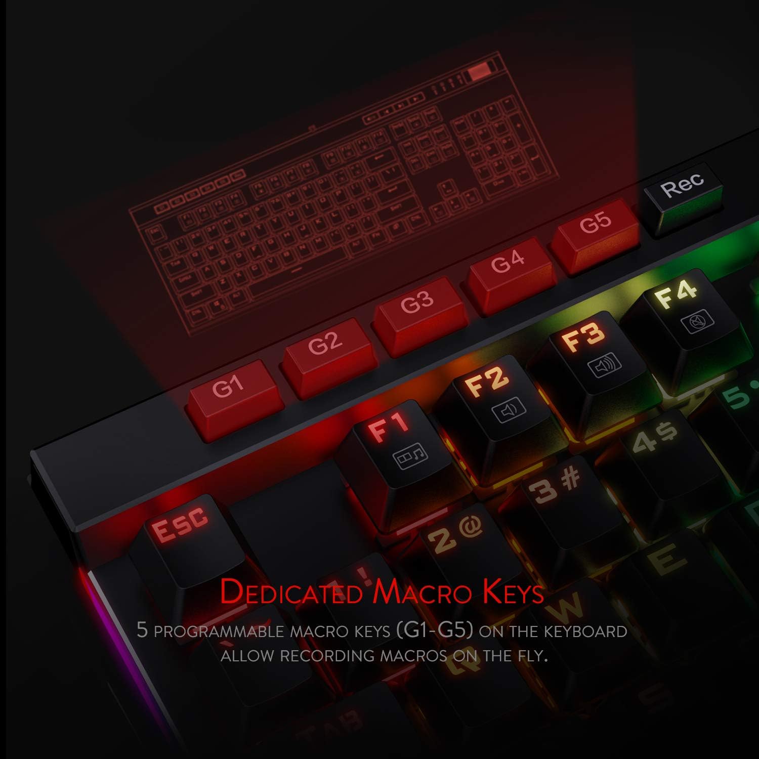 Redragon K580 VATA RGB LED Backlit Mechanical Gaming Keyboard with Macro Keys & Dedicated Media Controls, Hot-Swappable Socket, Onboard Macro Recording (Blue Switches)