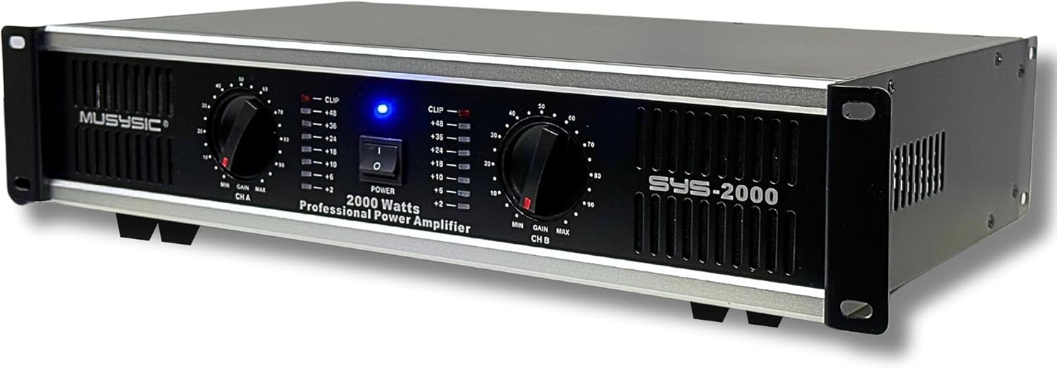 MUSYSIC Stereo Audio Amplifier-2000Watts Amplifier Audio- 2 Channel Power Amplifier System Home Theater Sound System 1/4 Inch Inputs